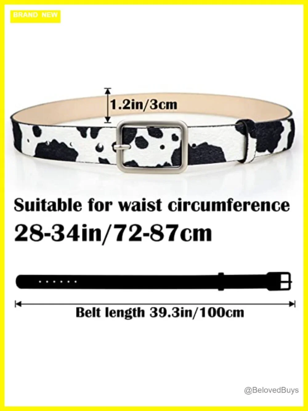 Faux Leather Cow Print Waist Belt for Women Fashion Button Buckle
